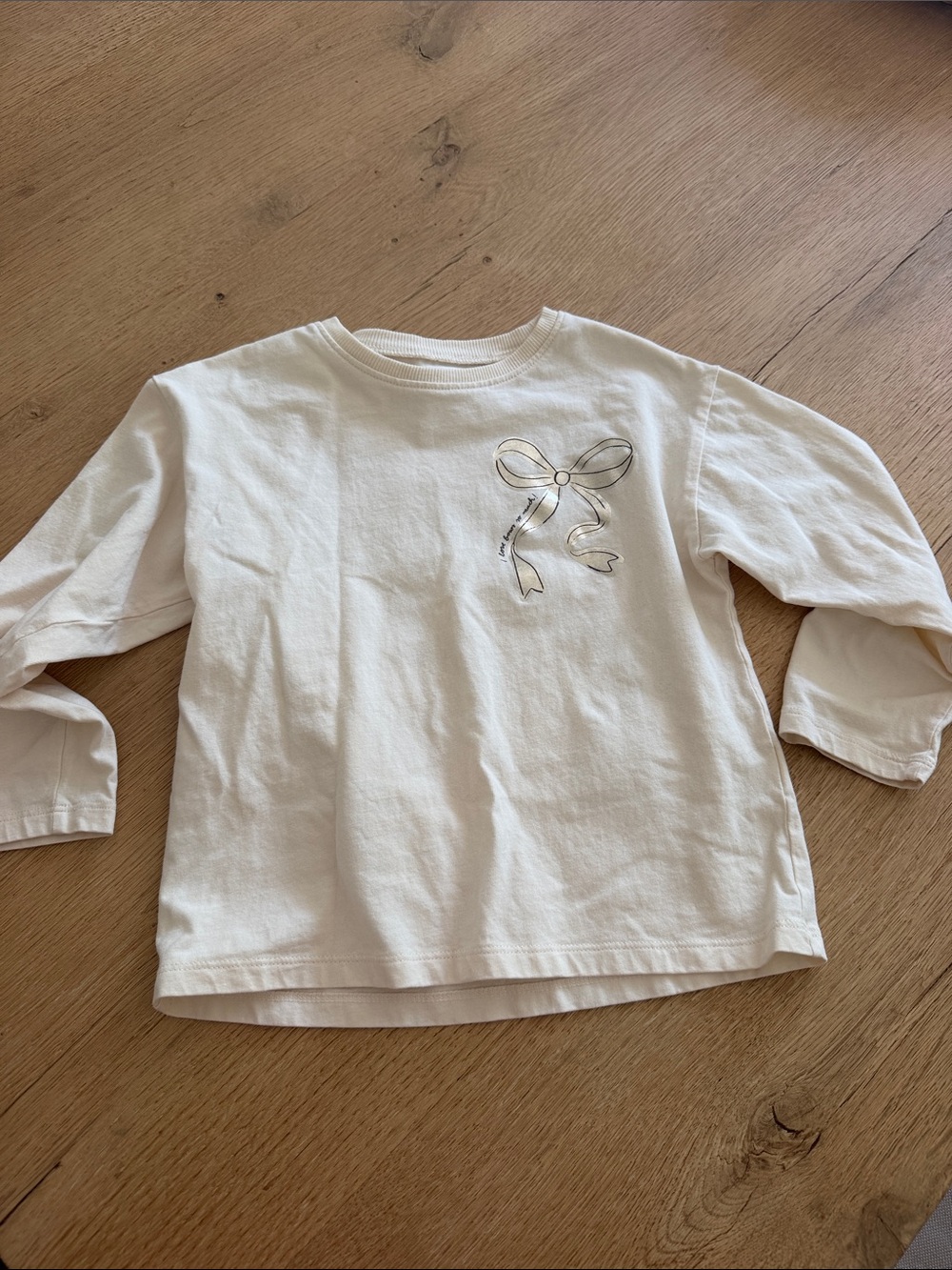 Zara Cream Long Sleeve Tee with Bow Outline